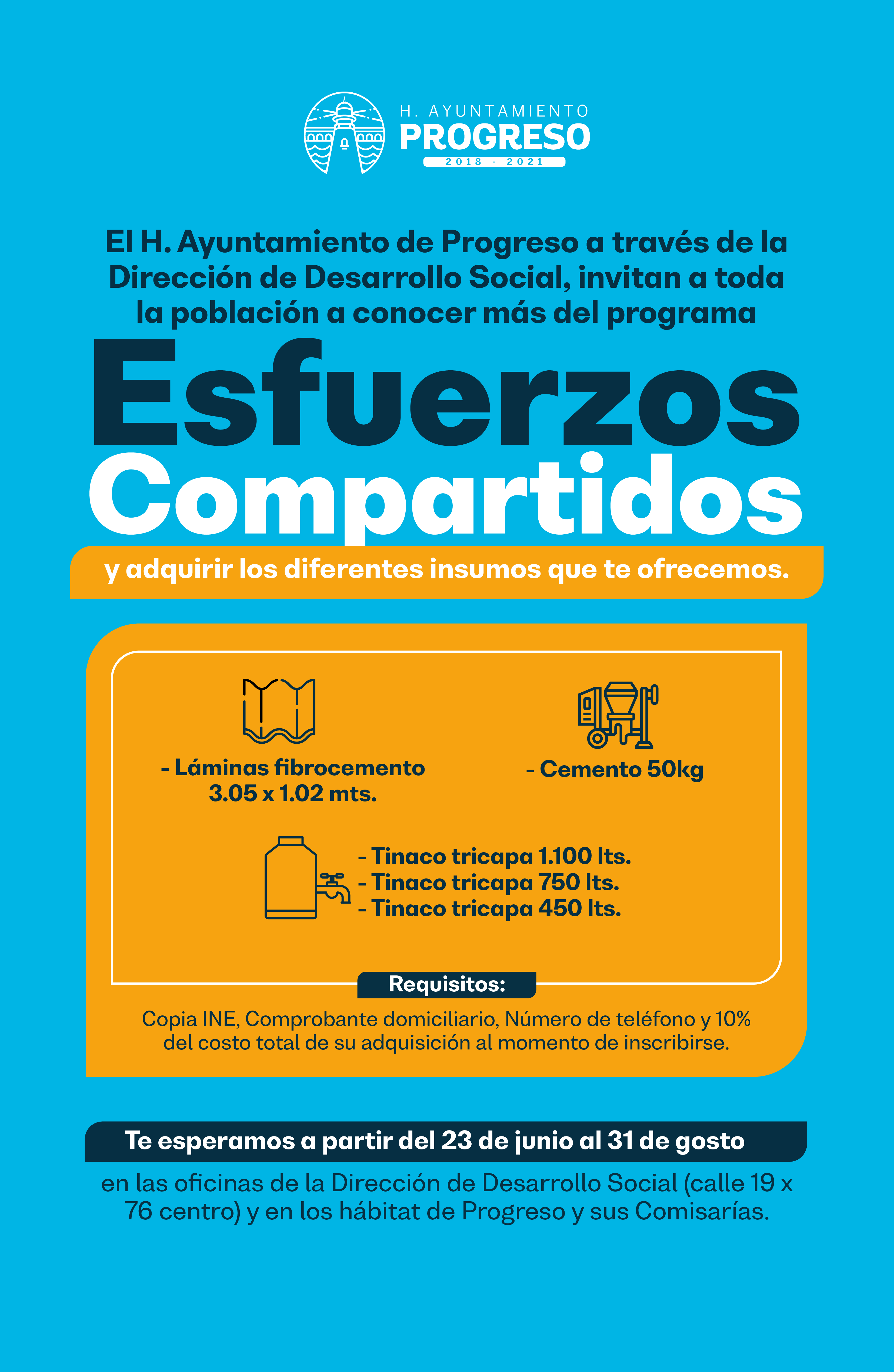 Invitan a inscribirse al programa “Esfuerzos Compartidos” para obtener recursos materiales a un costo accesible