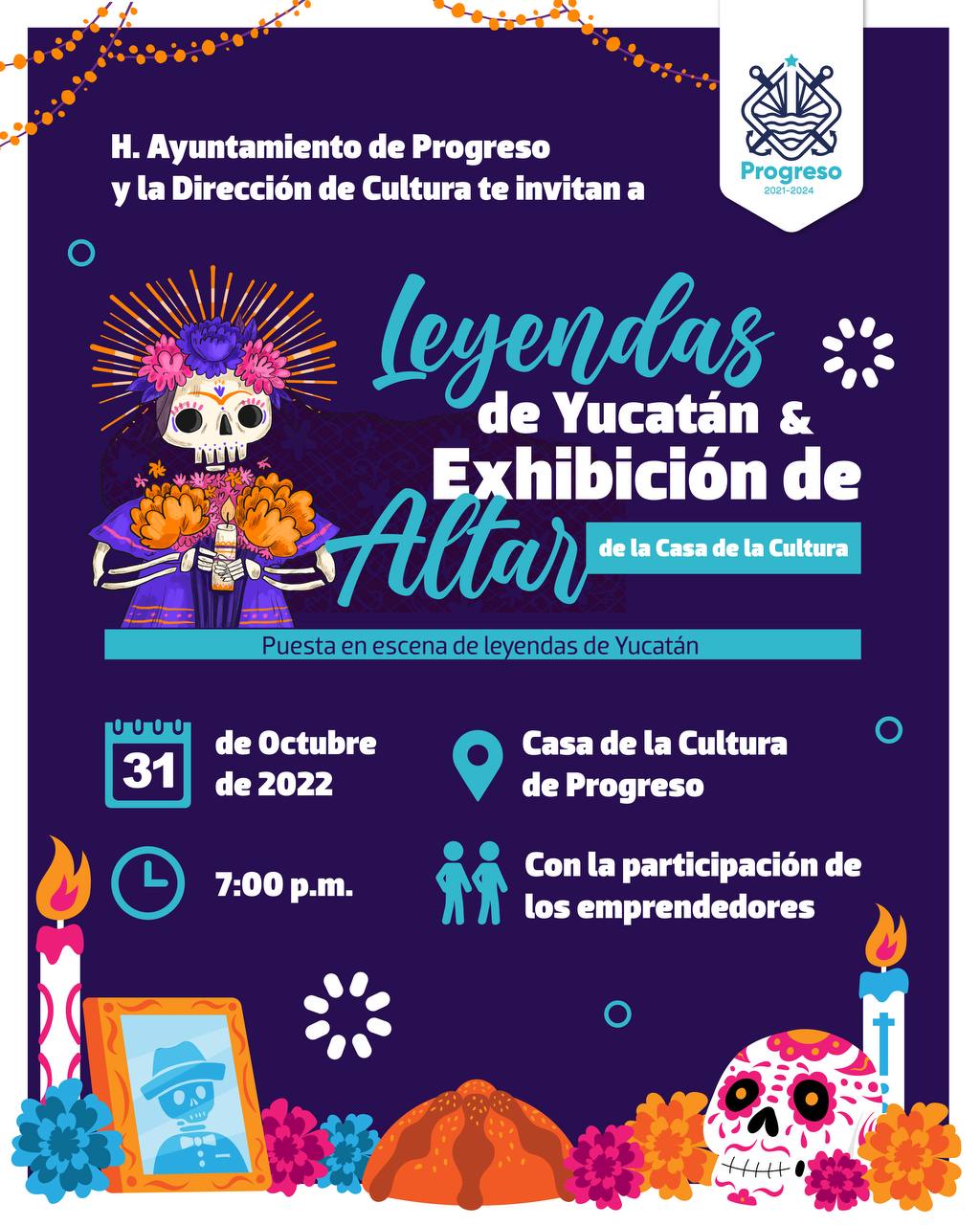 Ayuntamiento de Progreso invita a sus próximas actividades de Hanal Pixán y Halloween